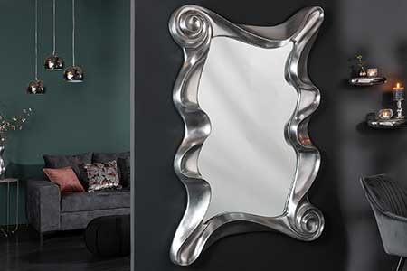 GRAND MIROIR MURAL DESIGN GRIS ARGENTE