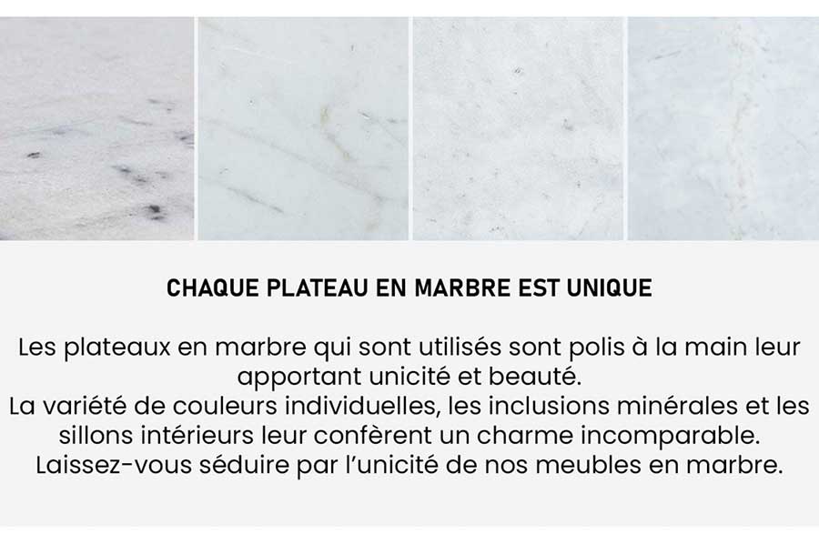 détail du marbre blanc de la table basse design