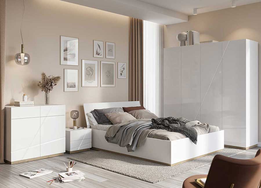 MOBILIER DE CHAMBRE A COUCHER ADULTE DESIGN BLANC ET BOIS