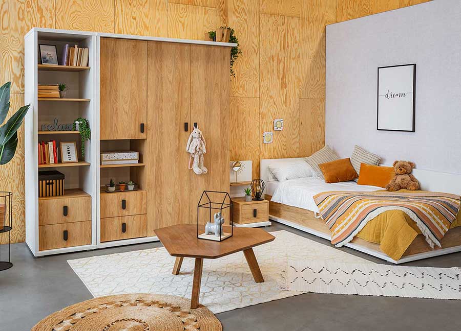 mobilier de chambre d'ado avec rangement bibliothèque étagère blanc et bois