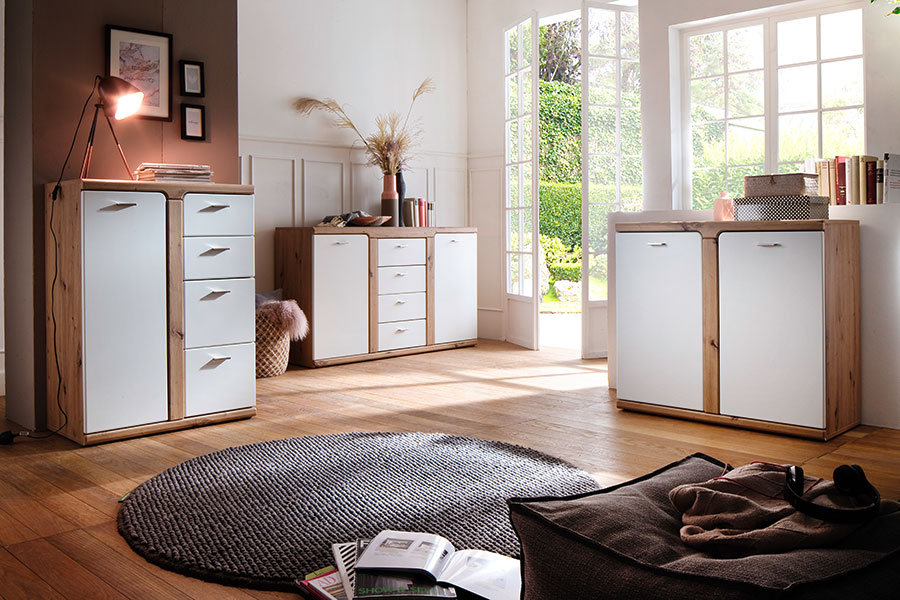 meuble buffet commode de rangement blanc et bois