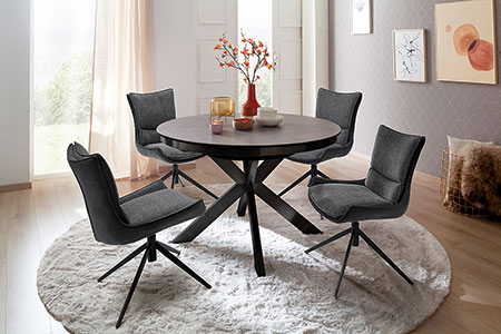 Fauteuils de table rotatifs tissu anthracite pour salle à manger