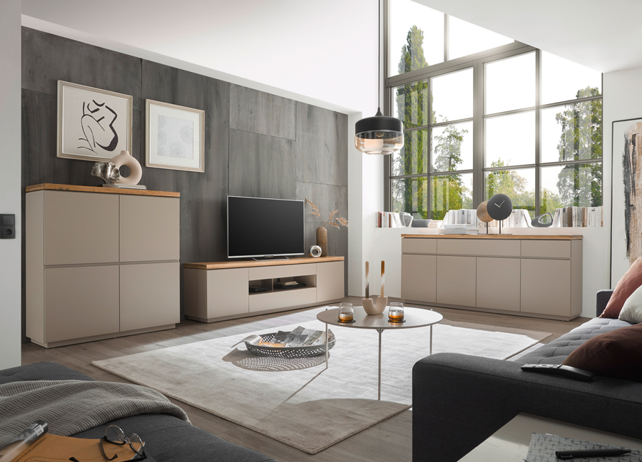 meubles moderne gris chaud et bois