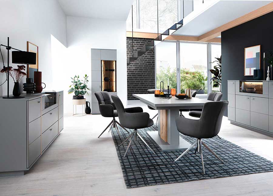 meubles de salle à manger design gris laqué et chêne