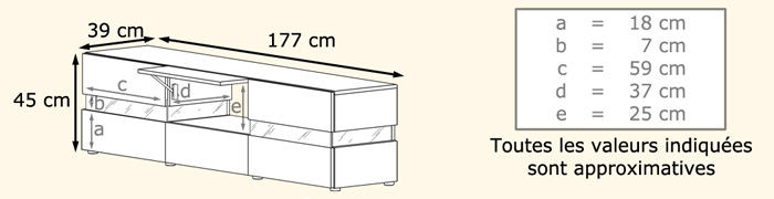 mesure du meuble télé blanc laqué lumineux