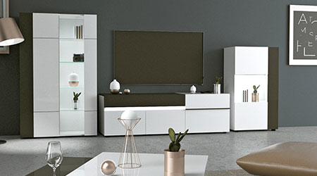 meuble de salon design laqué blanc et gris pas cher