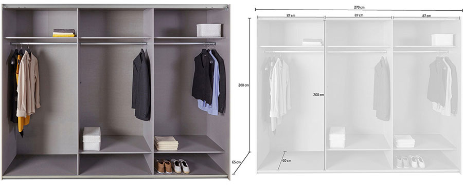 mesures et détail intérieur de la grande armoire de chambre 180 cm