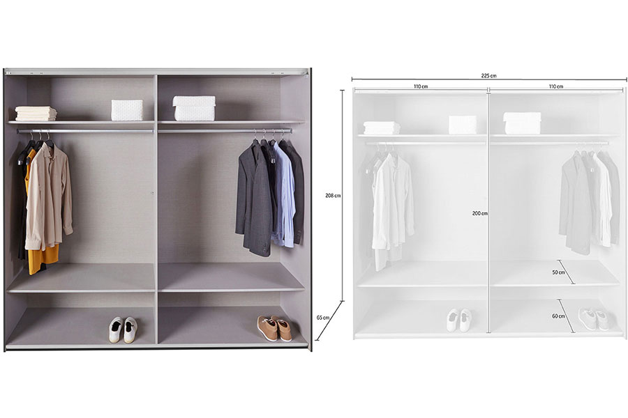 mesures et détail intérieur de la grande armoire de chambre 180 cm