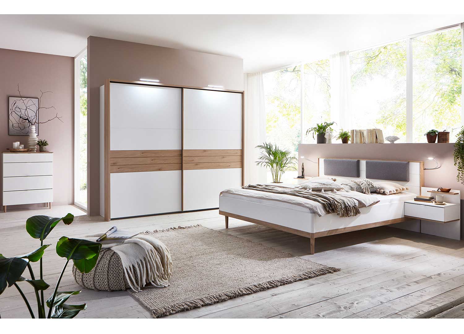 meuble de chambre a coucher moderne blanc et bois