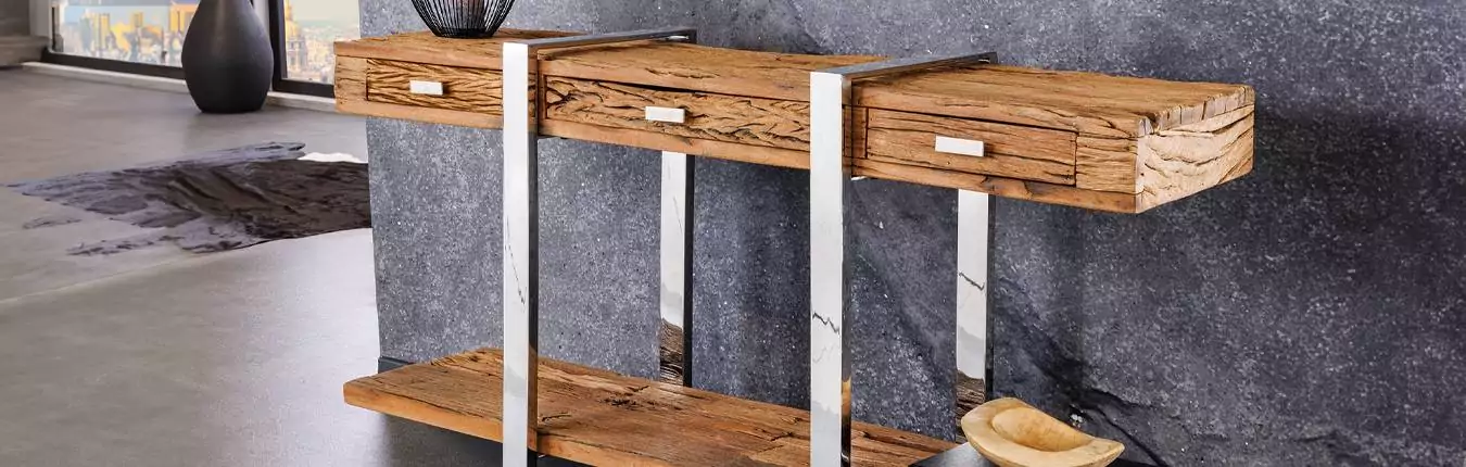 console originale en bois de teck et pieds chromés