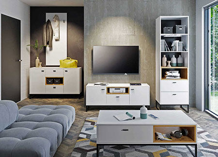 mobilier de salon pas cher blanc et bois